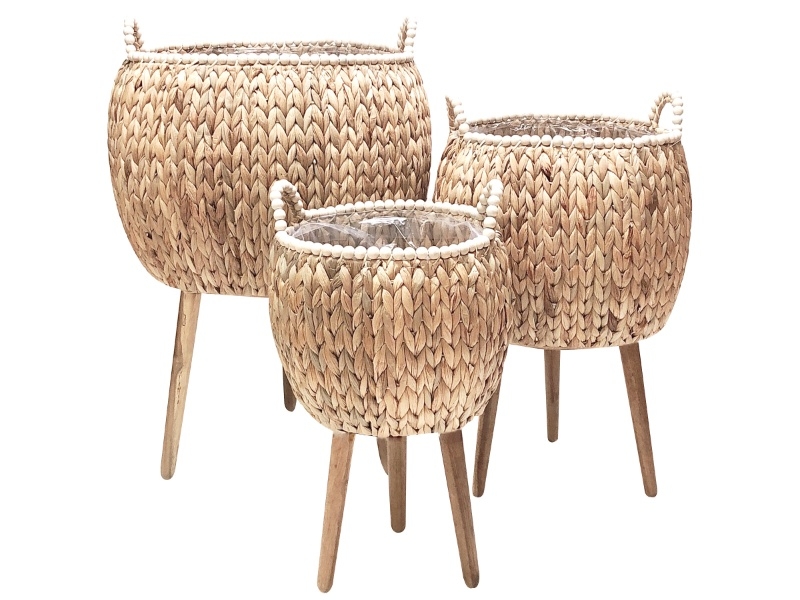 Top-tier Water Hyacinth Planter Set with Wooden Legs